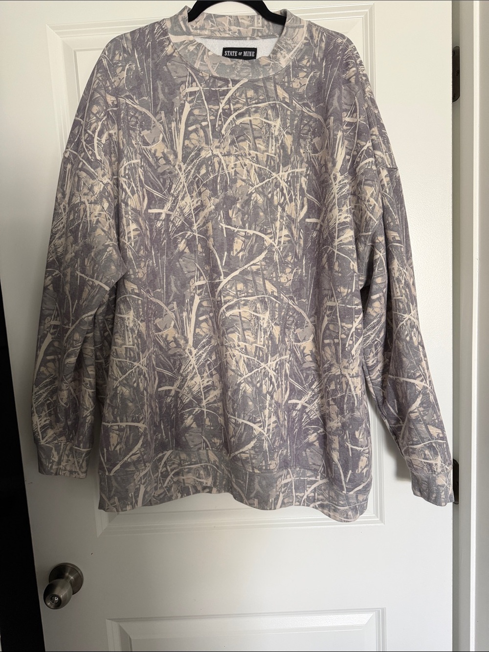State of Mine Crewneck Sweater in Gray and Cream camo Print
